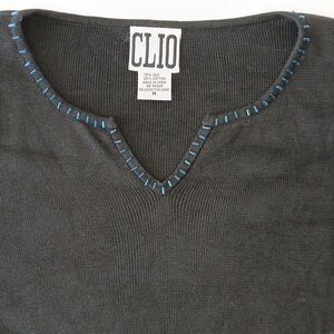 Clio Women's Short Sleeve Silk Blend Top Size M Black V Neck Quiet Luxury